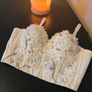 White Floral Embellished Bustier